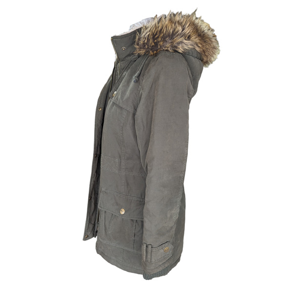 DKNY Women's Faux-Fur Hooded Parka Anorak Jacket Olive Green - Picture 2 of 11